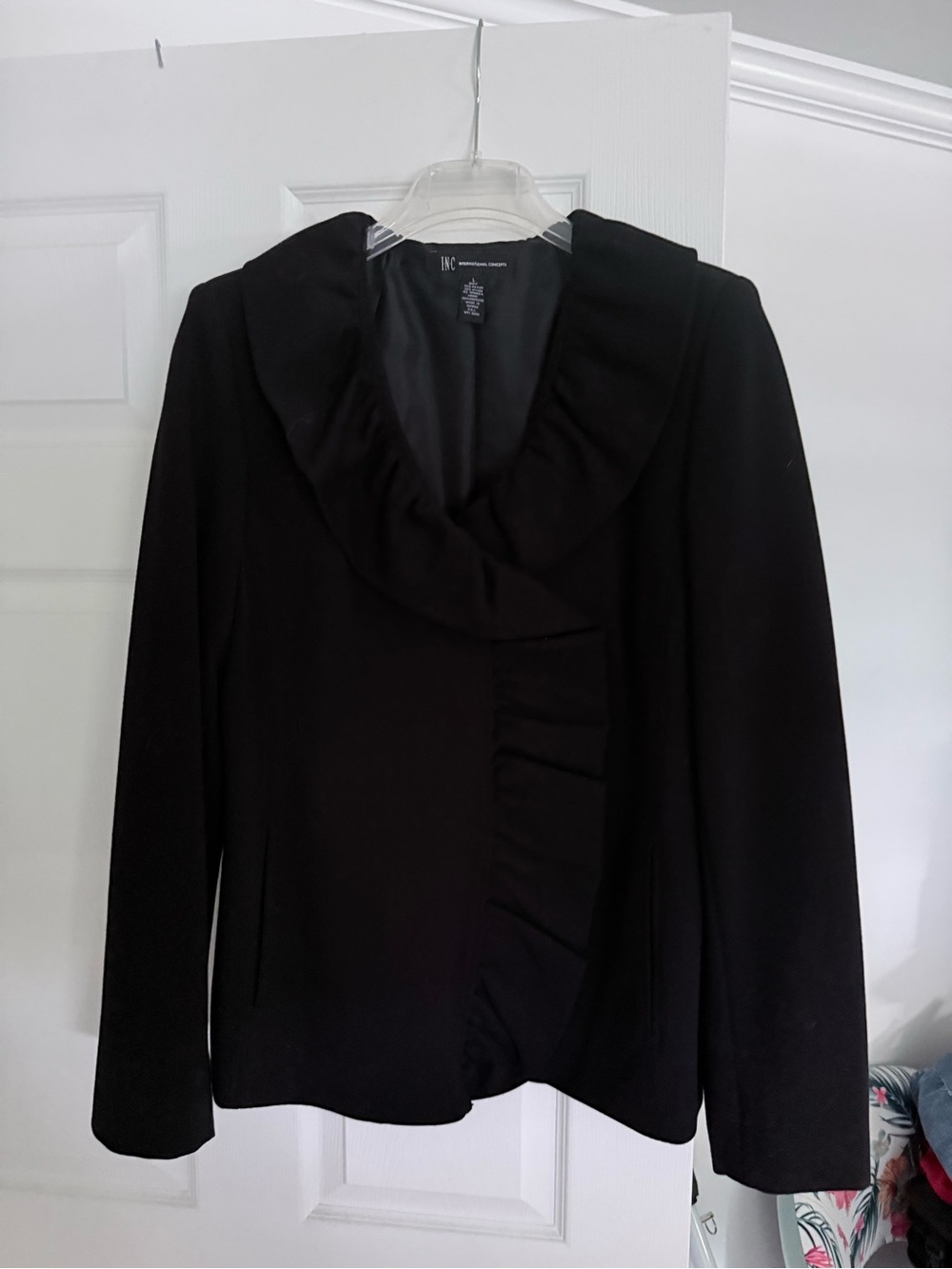 INC International Concepts Black Ruffle-Trim Blazer